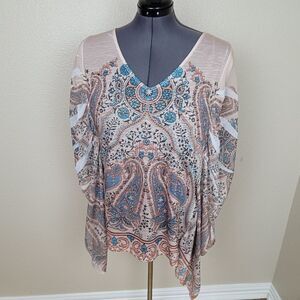 SEVEN 7 Blue Orange Paisley Bat Wing Blouse 22/24 (2026)